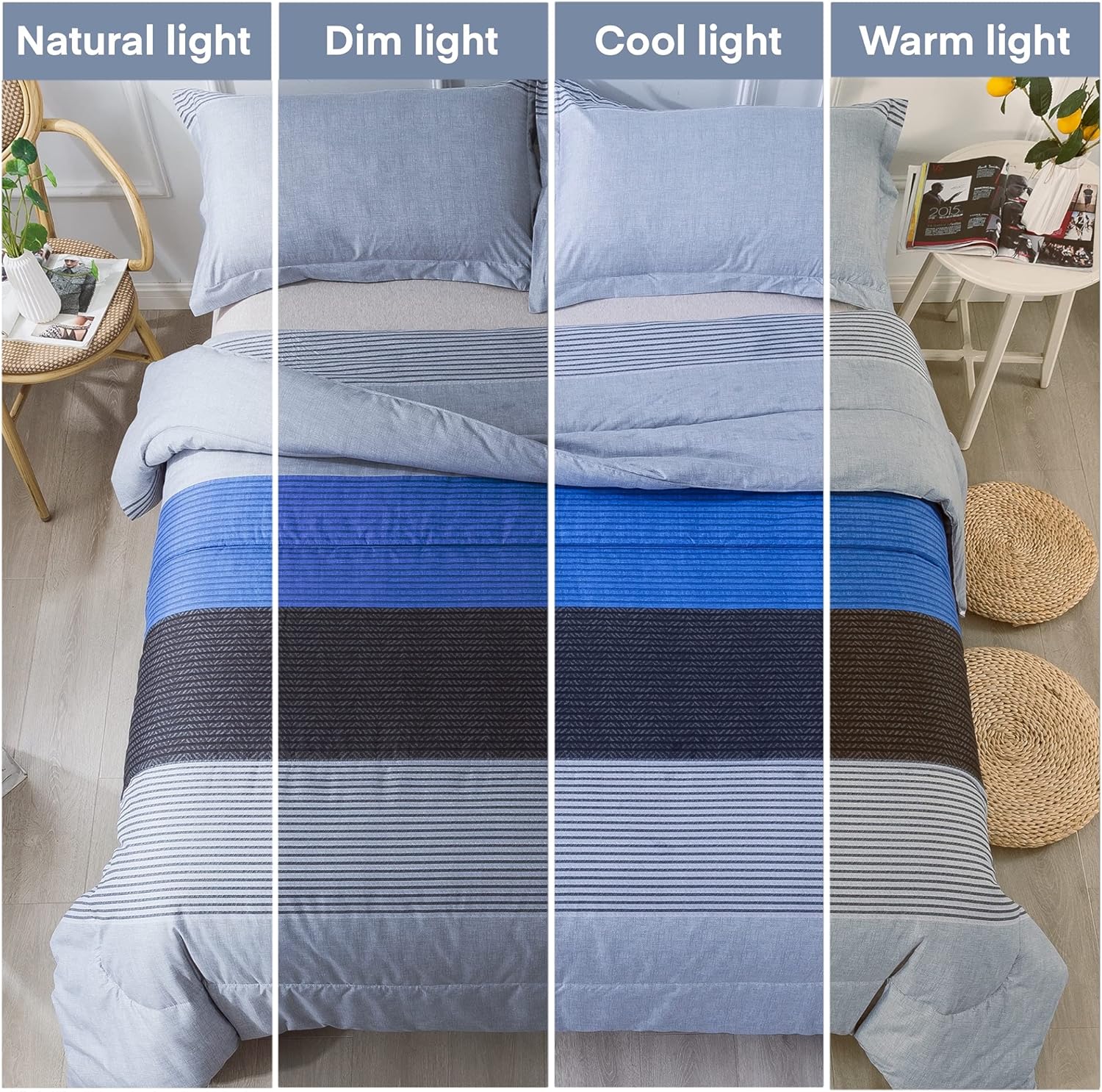 Andency 3-Piece Blue Stripe Comforter Set