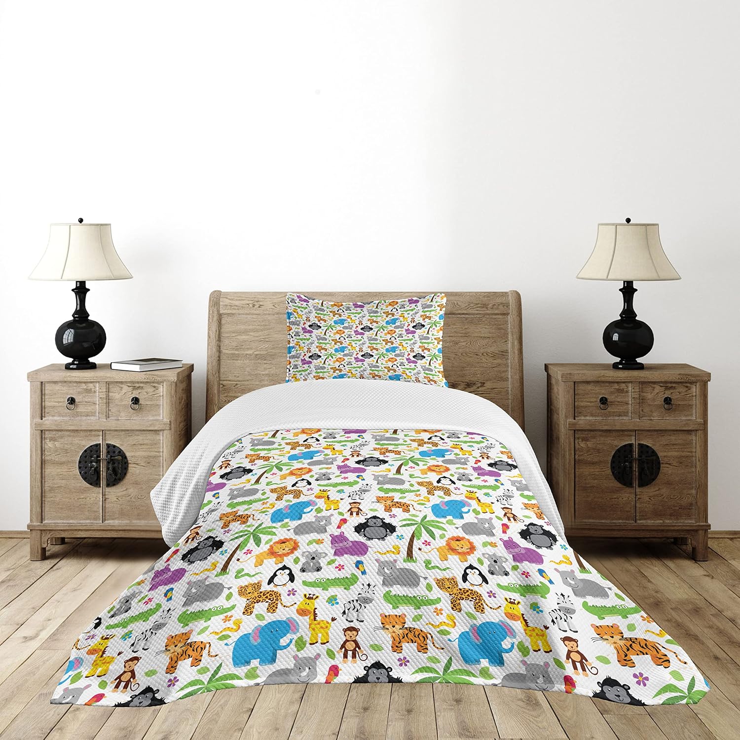 Lunarable Animals Bedspread Set Mustard