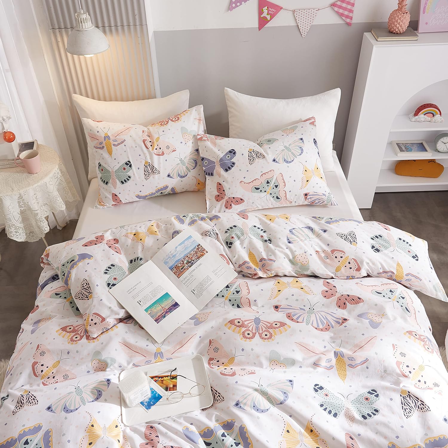 Ivellow Twin Duvet Cover Kids Butterfly 3Pcs 100 Cotton