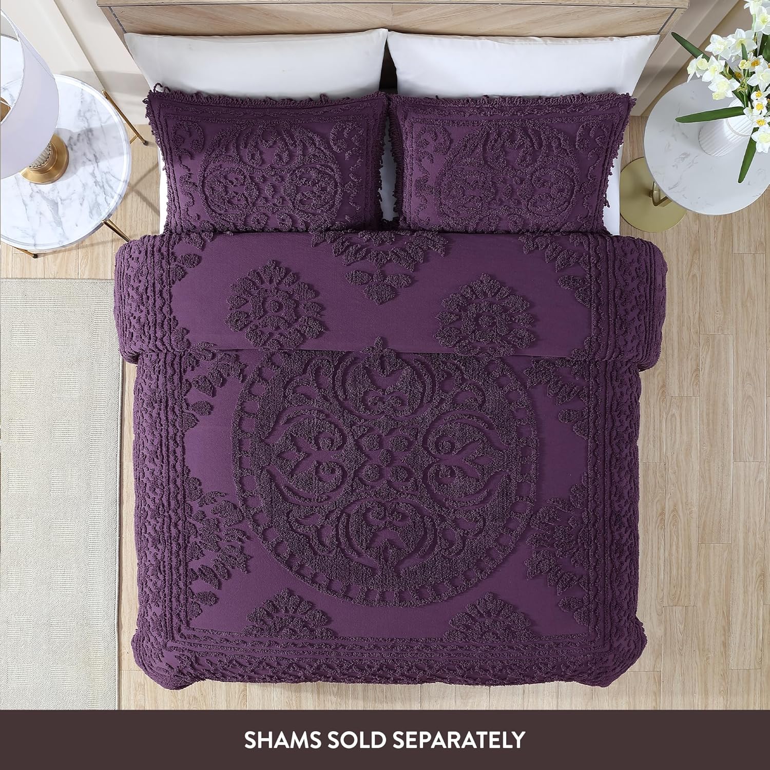 Beatrice Home Fashions Medallion Chenille Bedspread Queen Eggplant 1
