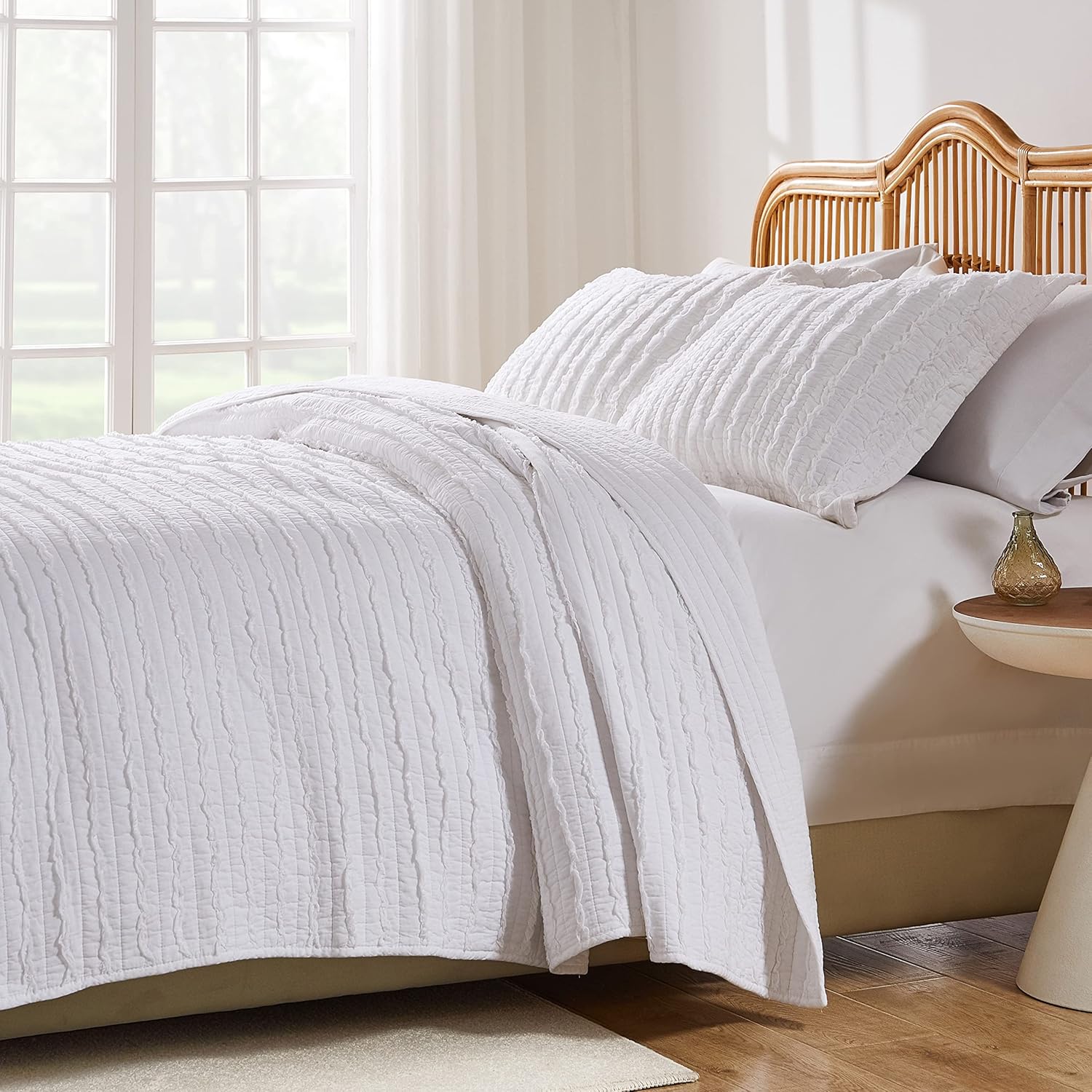 Greenland Home Ruffled White Cotton Quilt Set - 2 Piece TwinXL