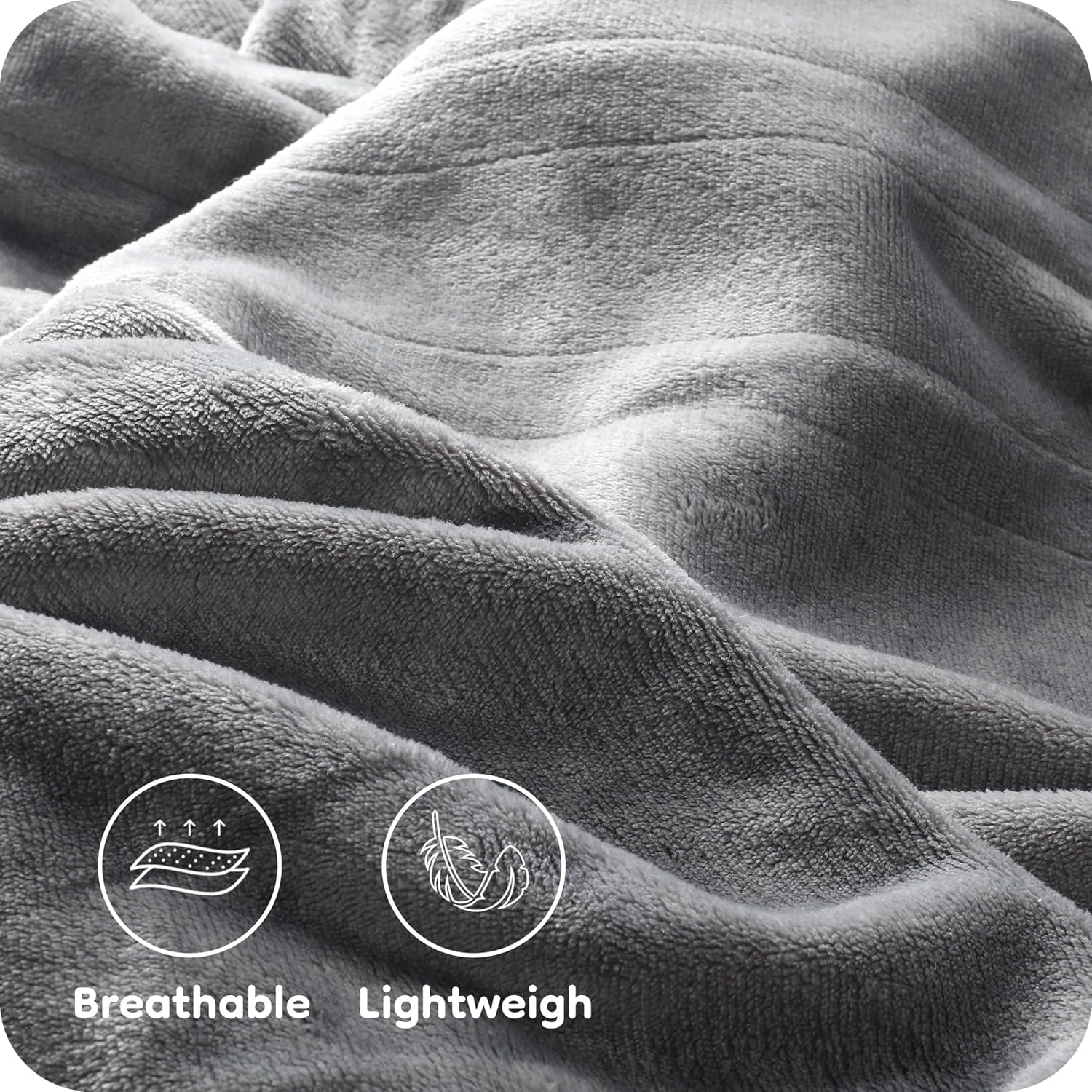 LaffyLo 72 x 84 Electric Heated Blanket - Light Grey