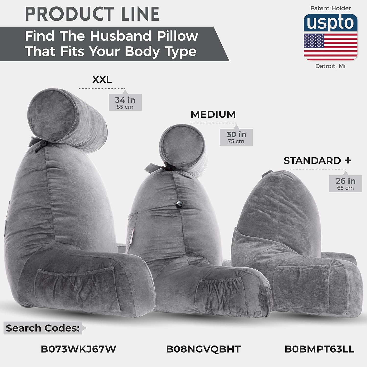 Husband Pillow Medium Dark Grey - Reading and Bed Rest Pillow