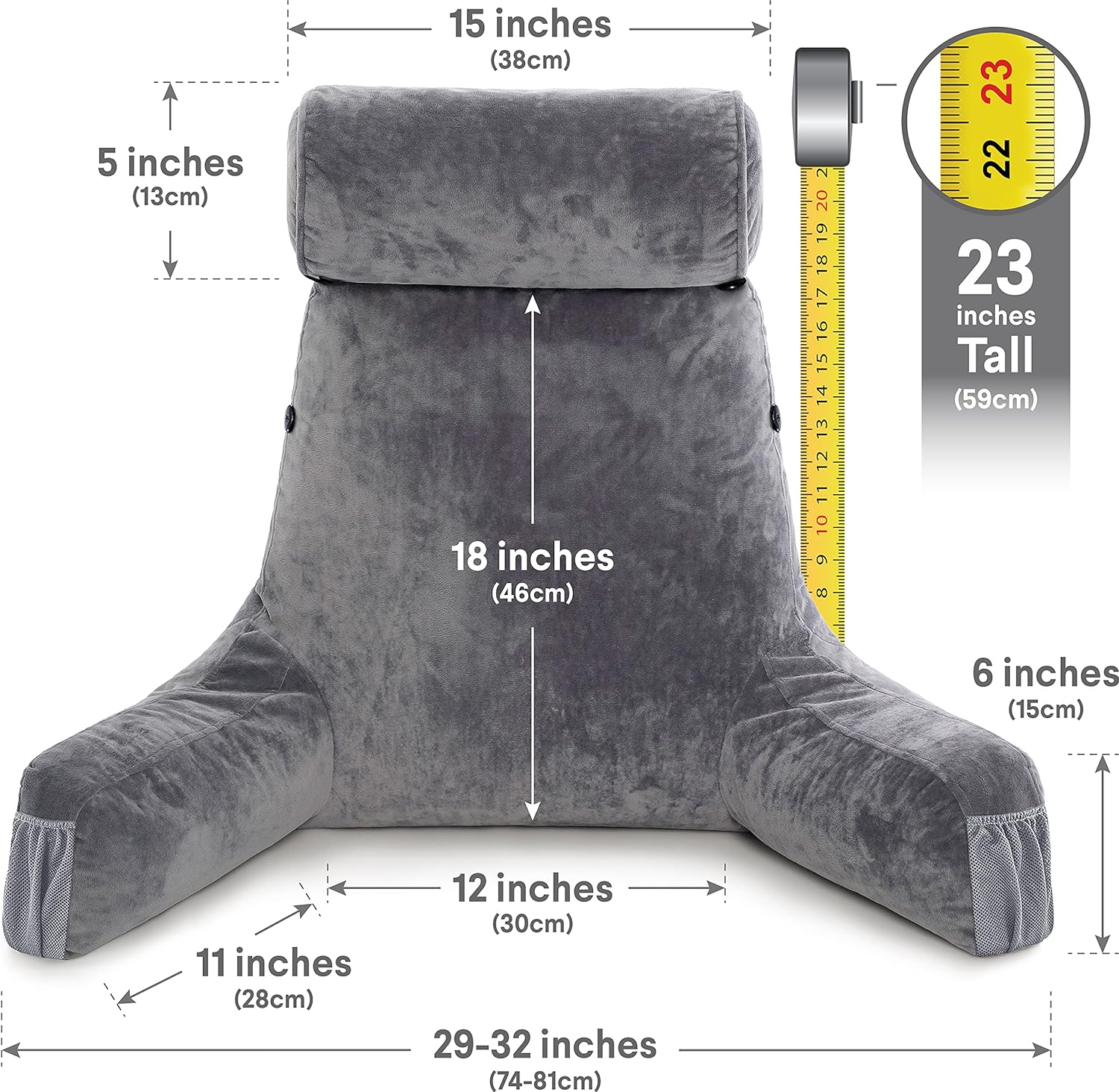 Husband Pillow Medium Dark Grey - Reading and Bed Rest Pillow