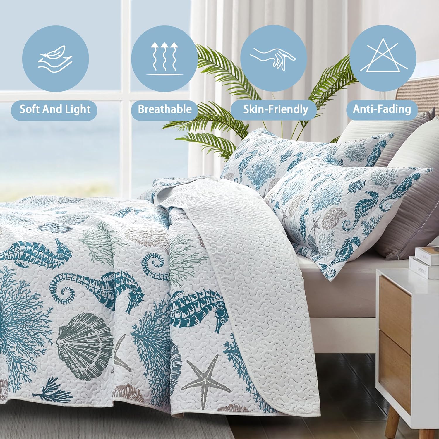 Coastal Quilt Set with 2 Shams California King Size