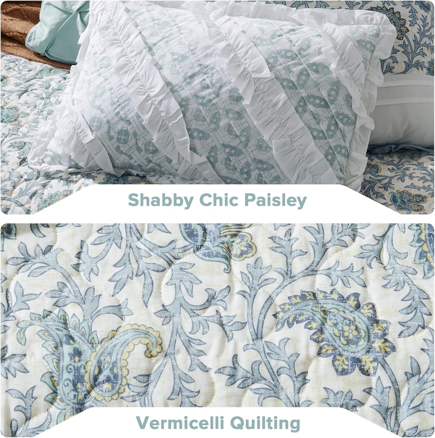 Madison Park Cotton Quilt Set Floral Print 6 Piece Light Teal