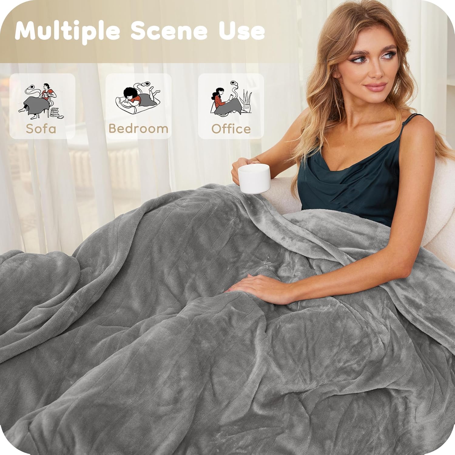LaffyLo 72 x 84 Electric Heated Blanket - Light Grey