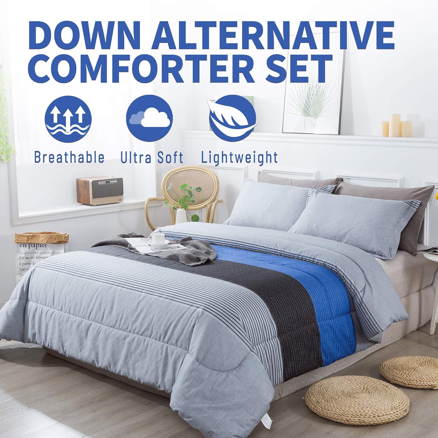Andency 3-Piece Blue Stripe Comforter Set