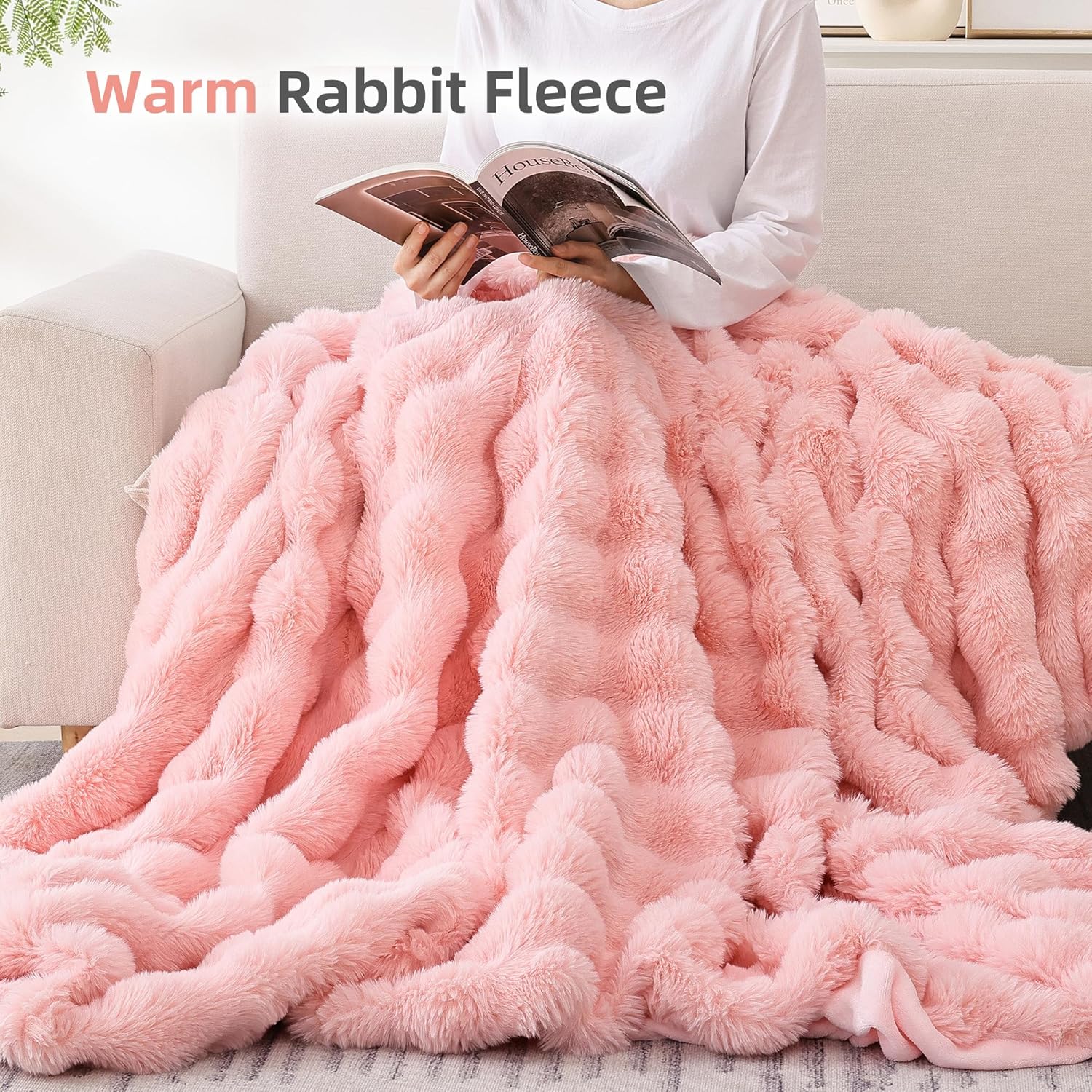Smoofy Blush Pink Faux Fur Throw Blanket 50 x 60 Cozy Soft