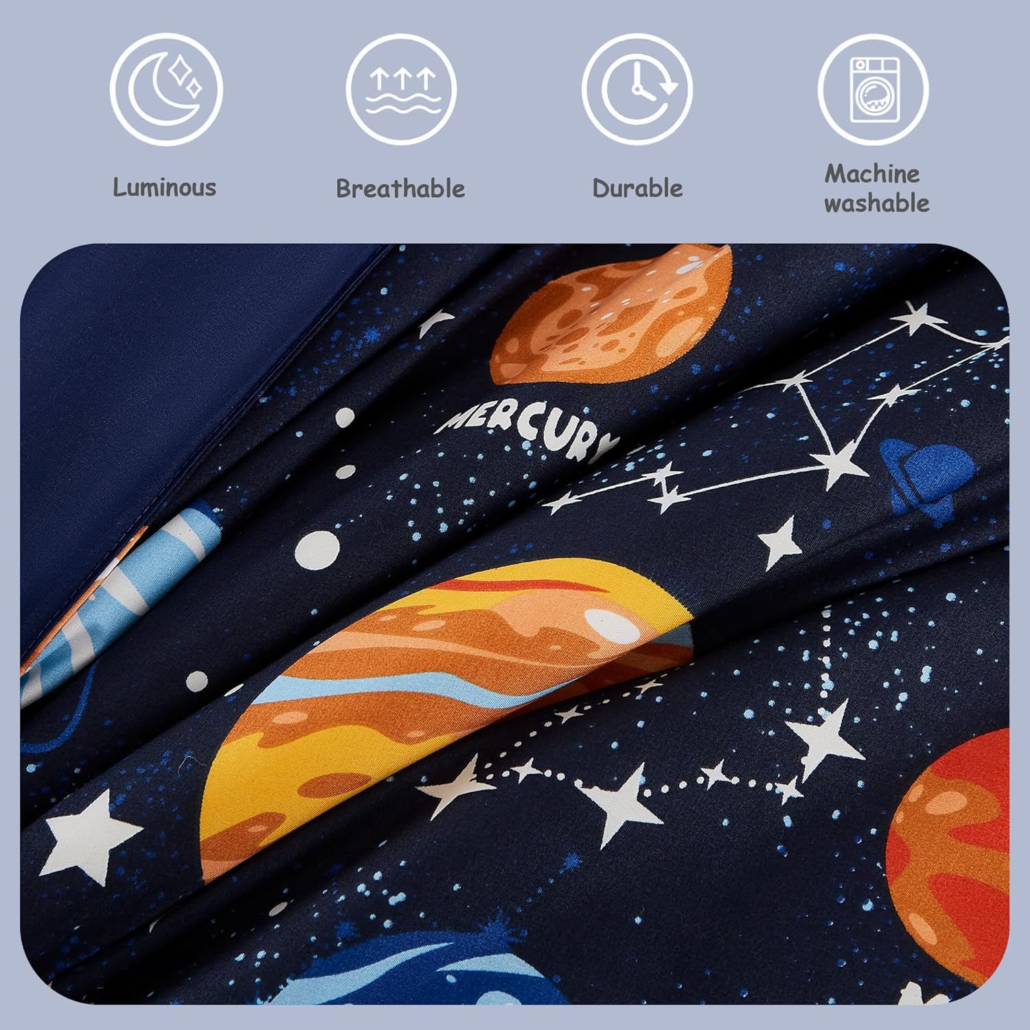 Glow in the Dark Space Comforter Set for Kids - Twin Bedding