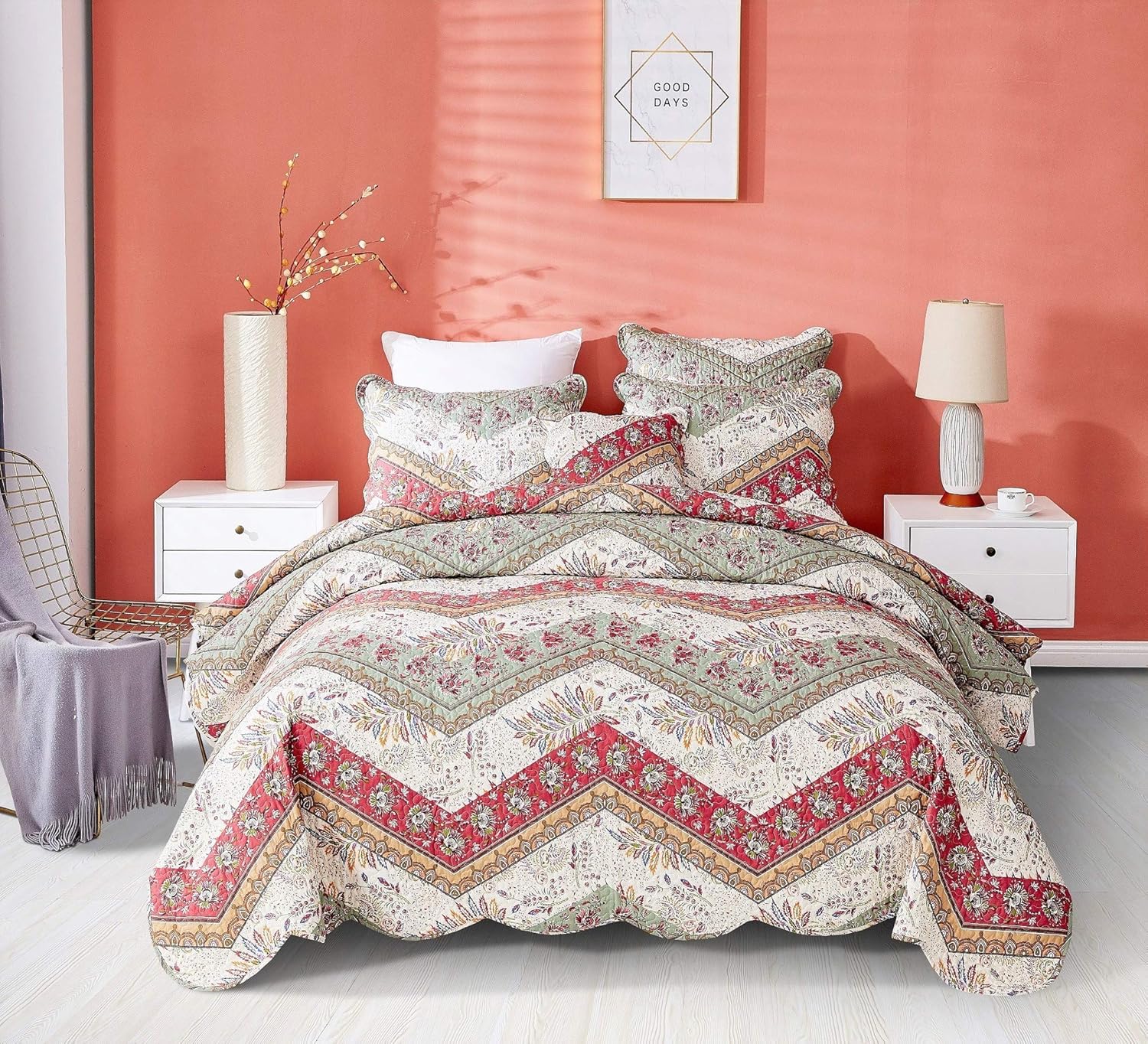 DaDa Bedding Bohemian Floral Bedspread Set - Cal King