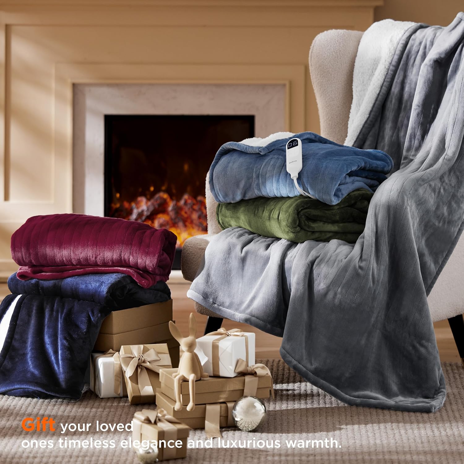 Bedsure Heated Throw Blanket - 6 Heating Levels 4 Time Settings Grey