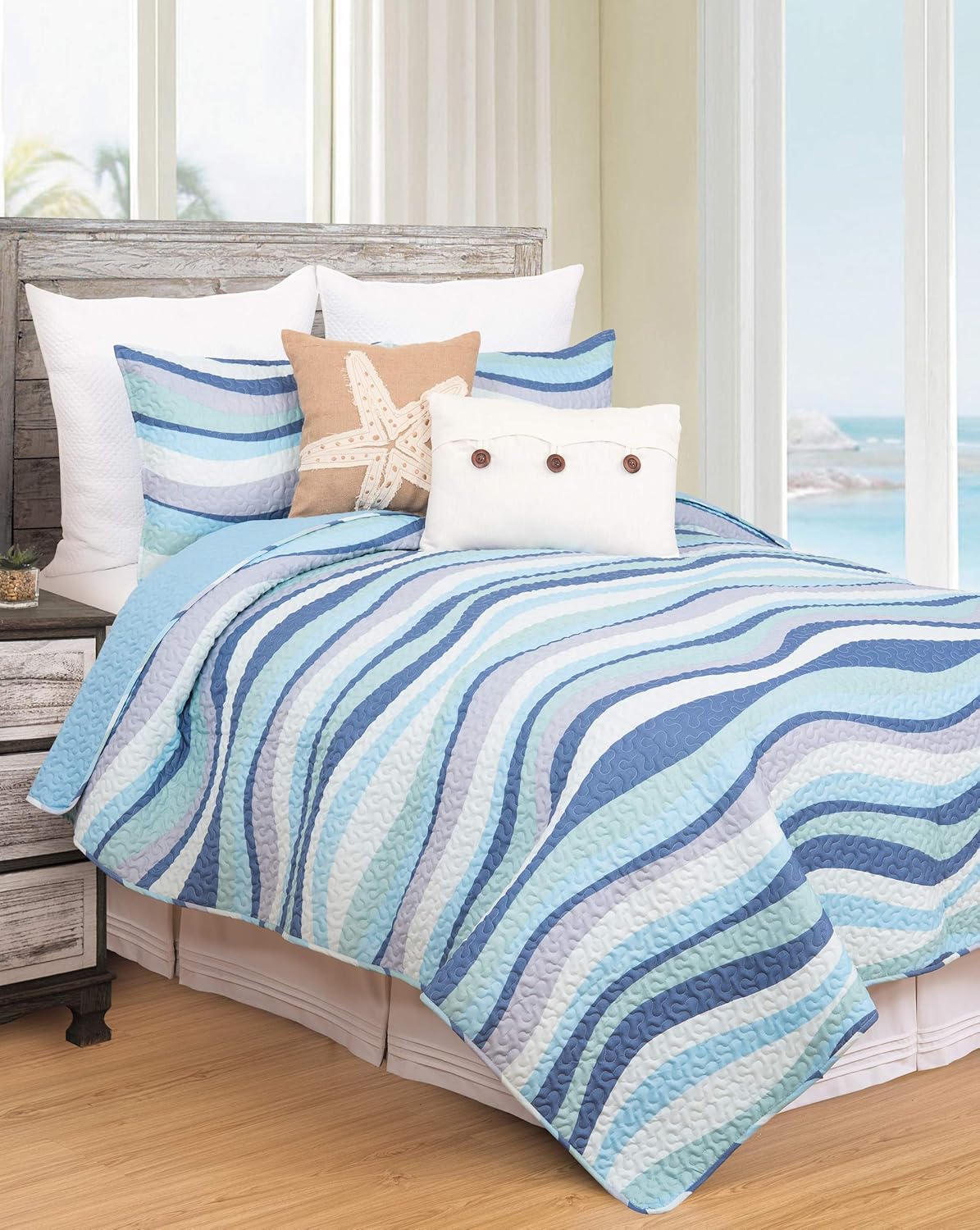 CF Home Sea Waves Blue Ocean Coastal FullQueen Bedding Set