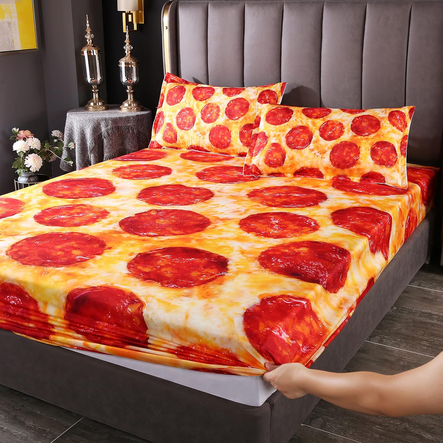 QJMiaofang Kids Funny Pizza Bed Sheet Set 3PCS Queen Size