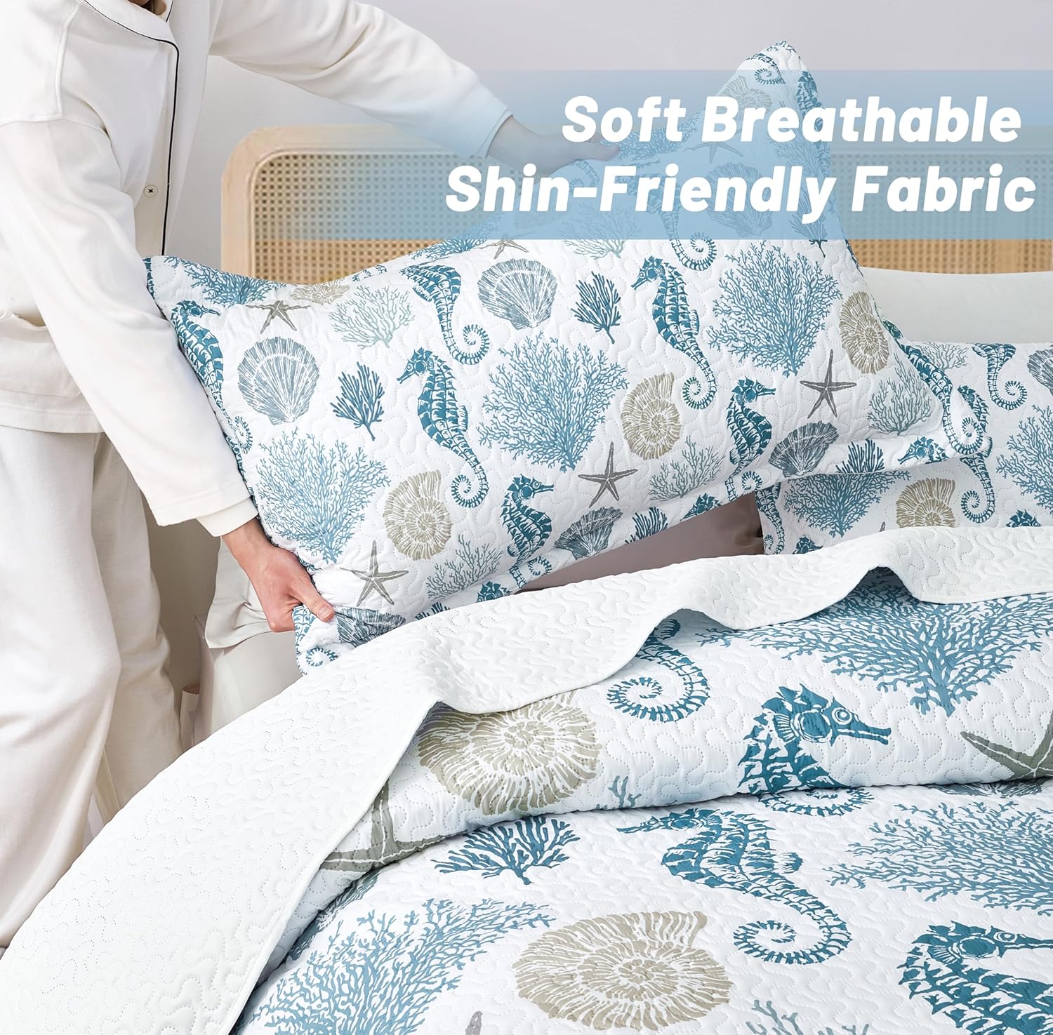 Coastal Quilt Set with 2 Shams California King Size