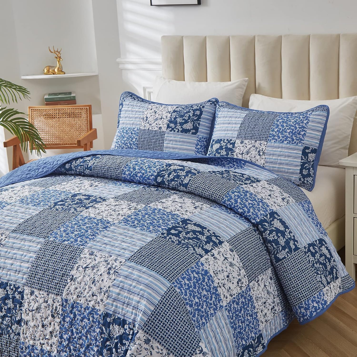 Mybedsoul Blue Plaid Quilt Set California King