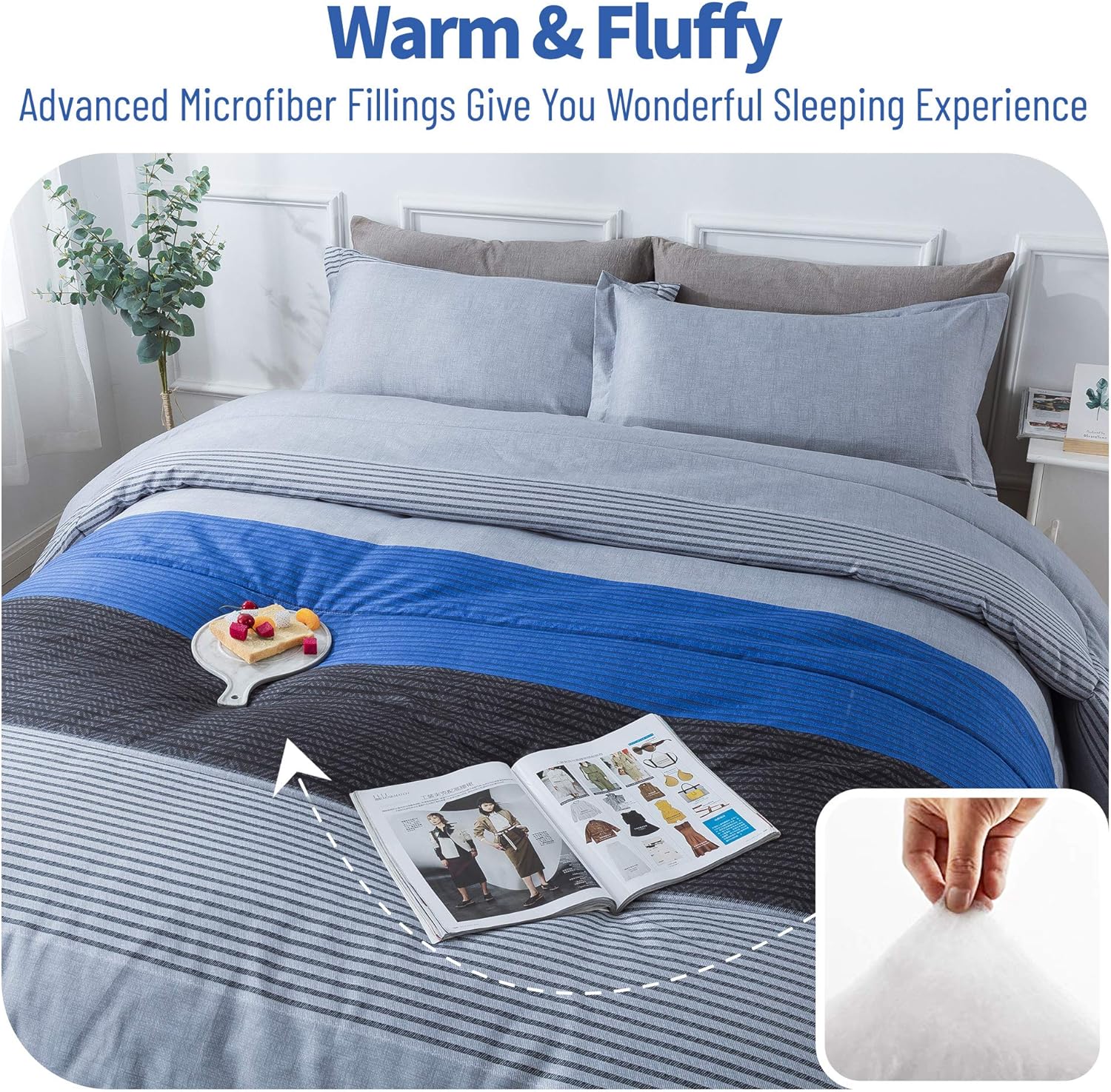 Andency 3-Piece Blue Stripe Comforter Set