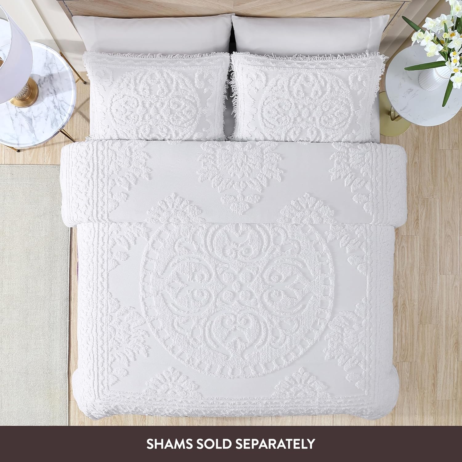 Beatrice Home Fashions Medallion Chenille Bedspread King White 1