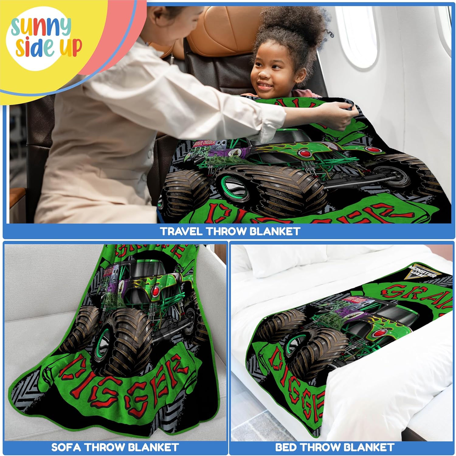 Sunny Side Up Monster Jam Throw Blanket - 46x60 Inches Fleece