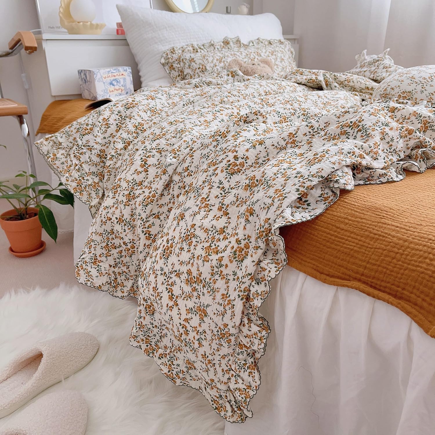 AOJIM Baby Muslin Duvet Cover with Floral Print