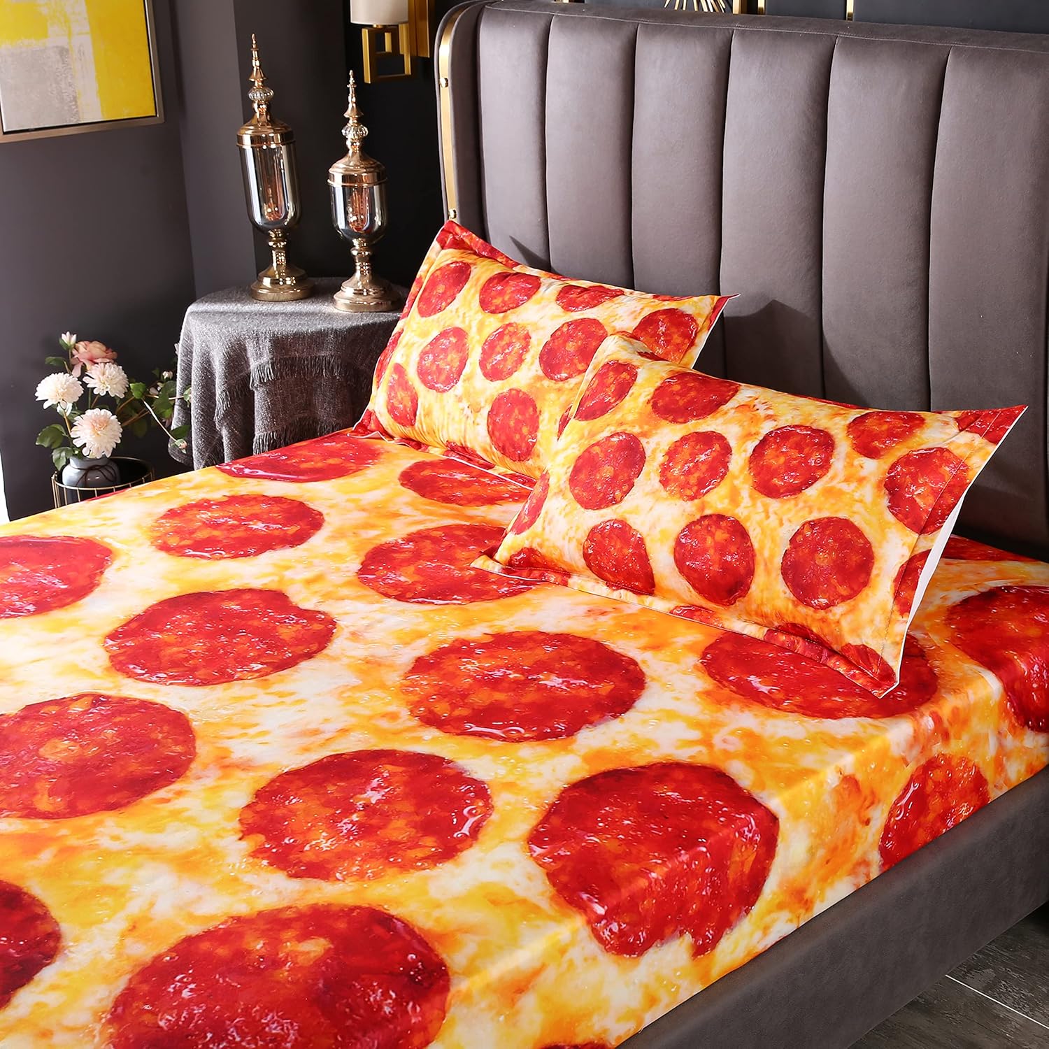QJMiaofang Kids Funny Pizza Bed Sheet Set 3PCS Queen Size