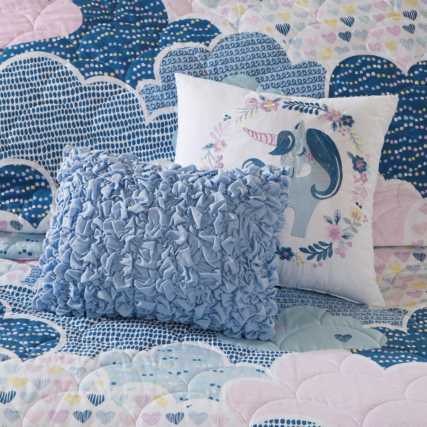 Reversible Cotton Quilt Set - Cloud Blue 5 Piece Kids Bedding