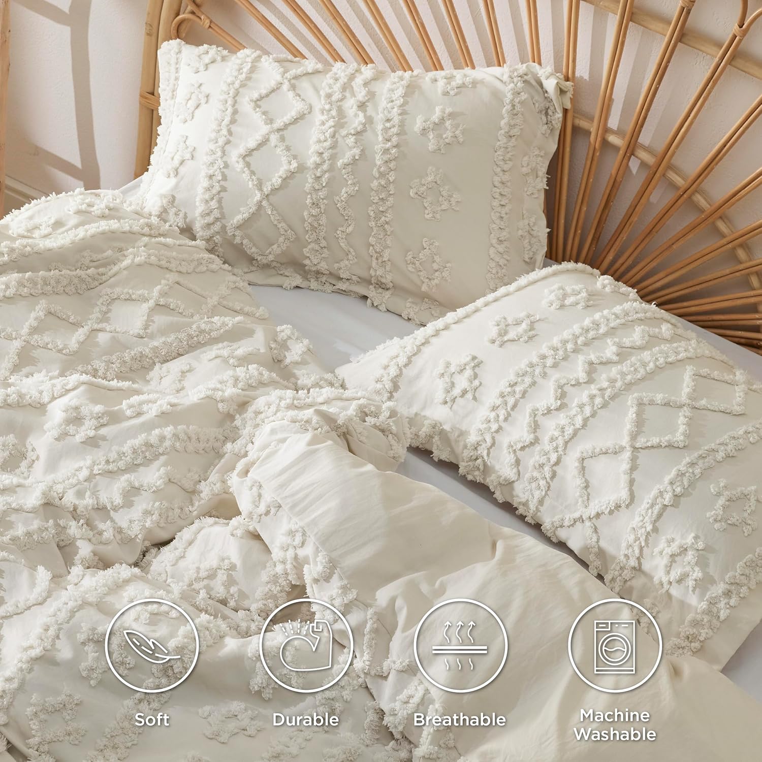Bedsure Boho Duvet Cover Full Size 80x90 Beige