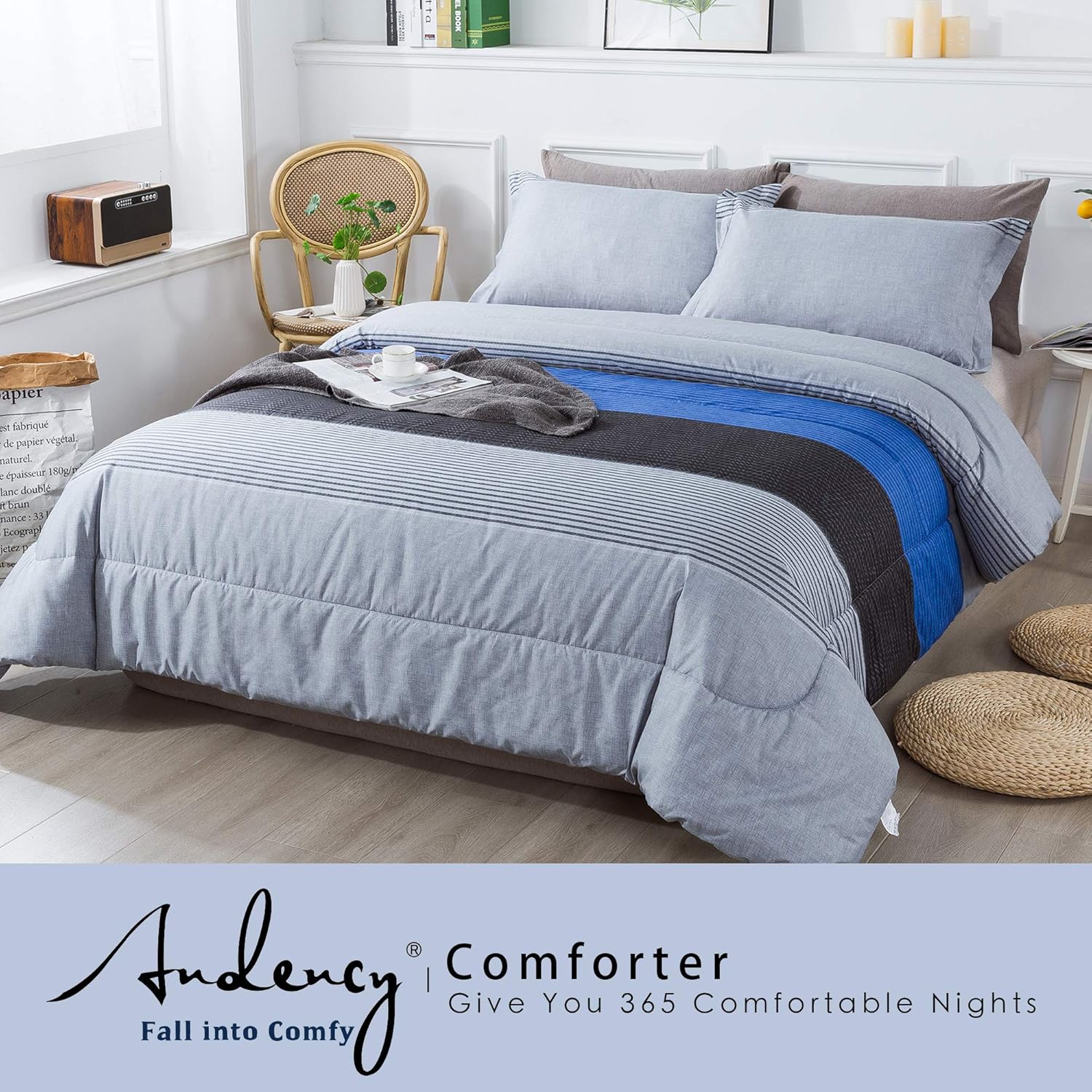 Andency 3-Piece Blue Stripe Comforter Set
