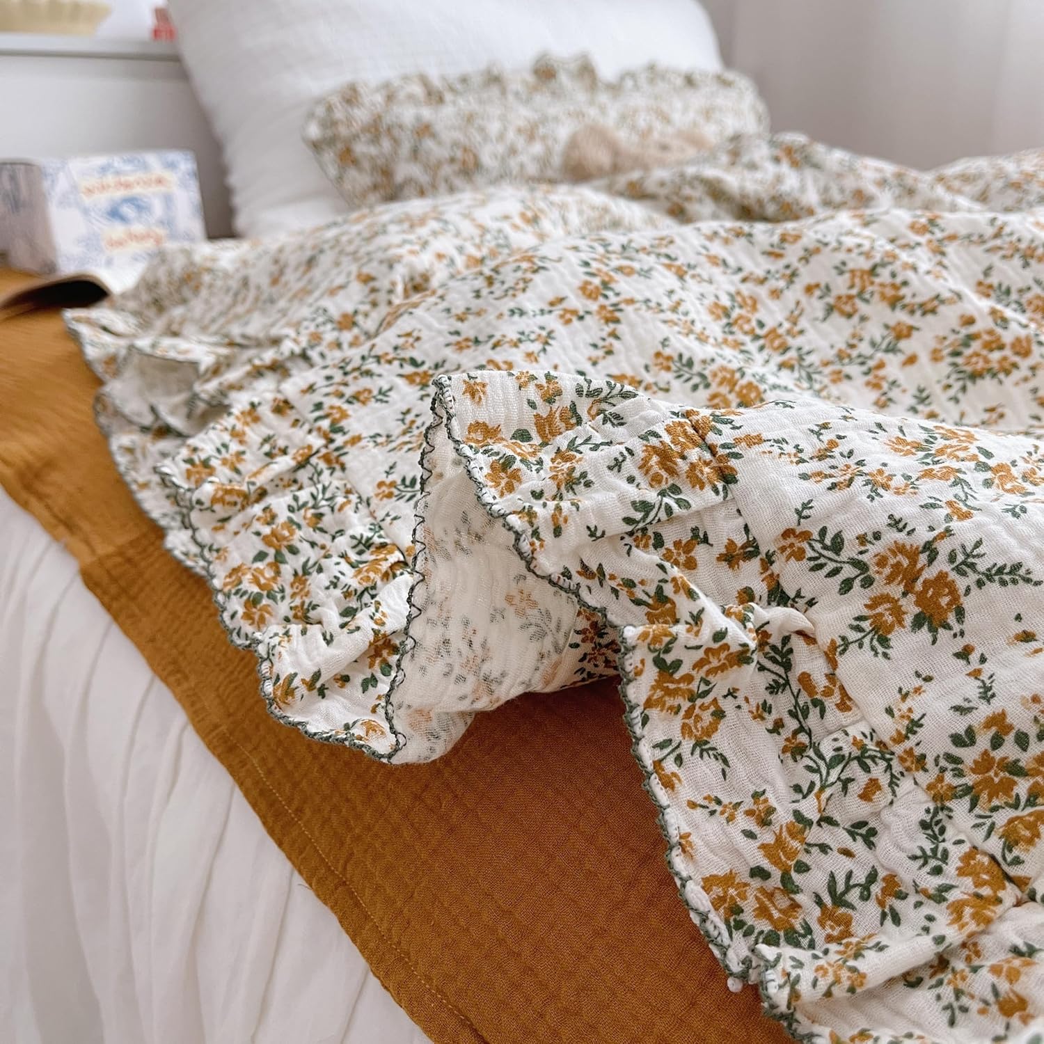AOJIM Baby Muslin Duvet Cover with Floral Print