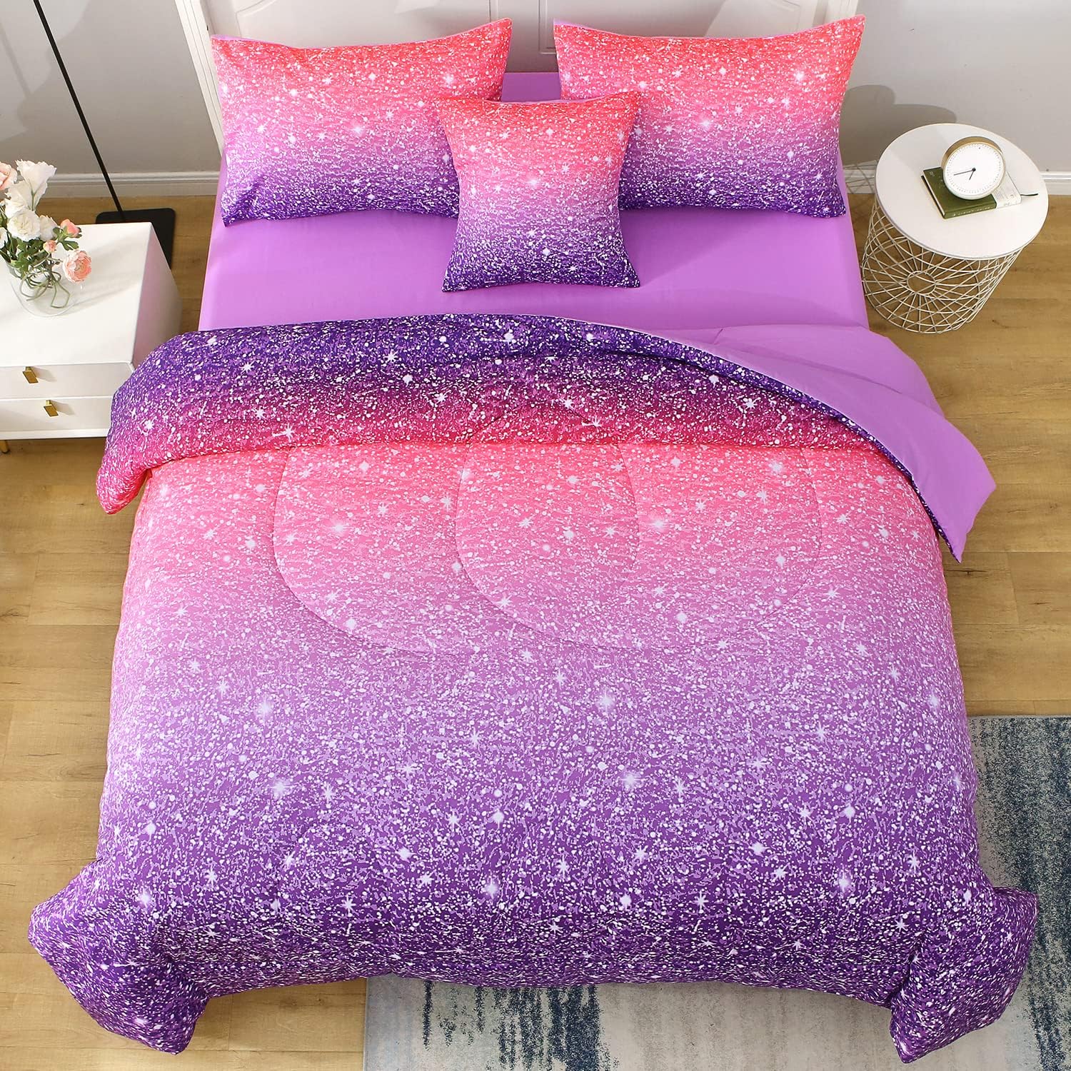 JQinHome Twin Pink Purple Comforter Set