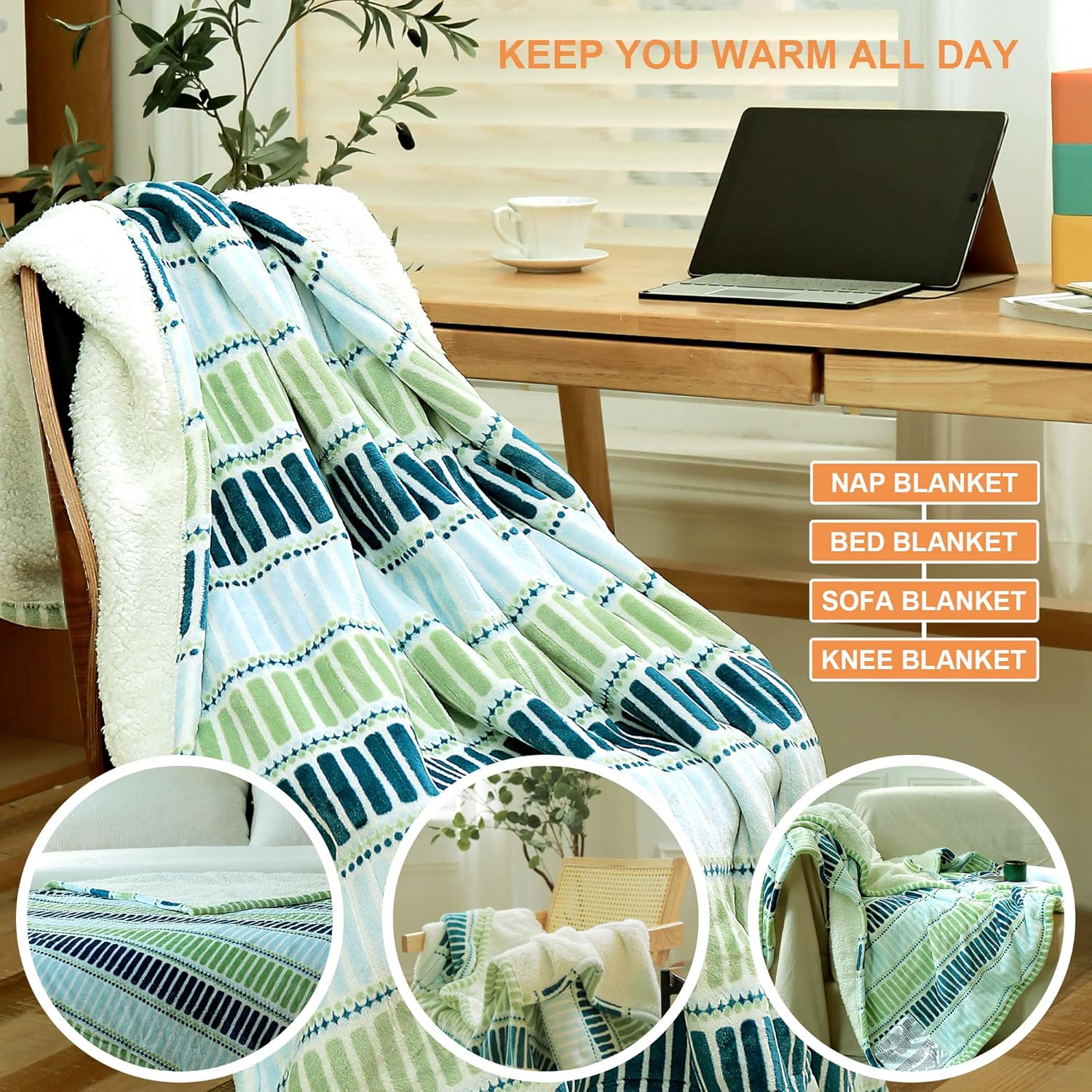 SOGANASA Heated Blanket Throw 50x60 - 4 Heat Levels Auto-Off
