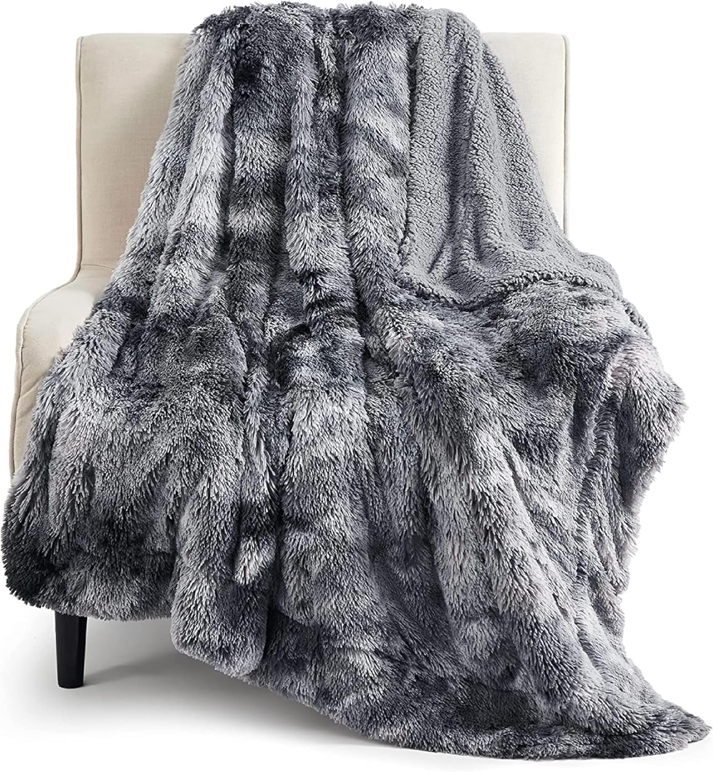 Bedsure Fuzzy Sherpa Faux Fur Twin Blanket Tie Dye Grey Cozy Gift