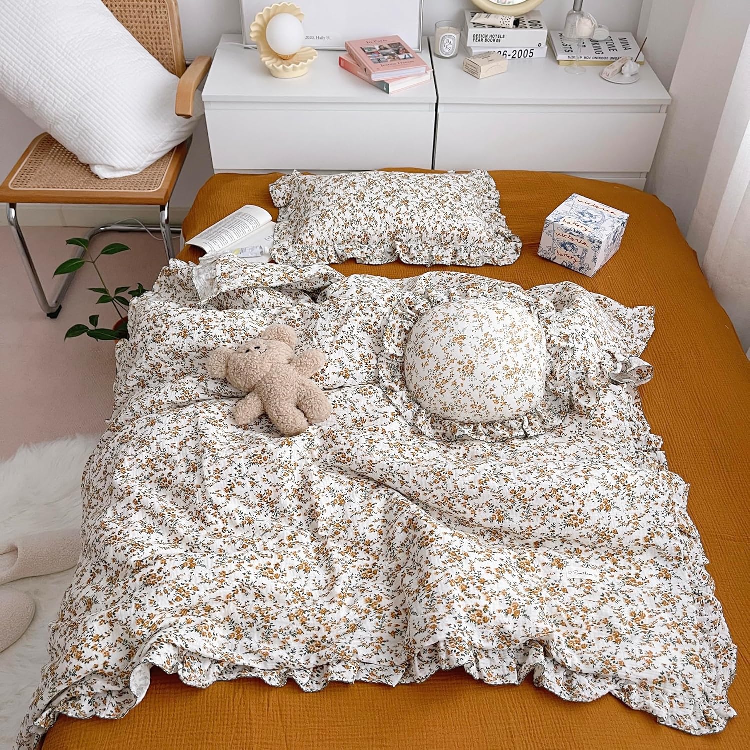AOJIM Baby Muslin Duvet Cover with Floral Print