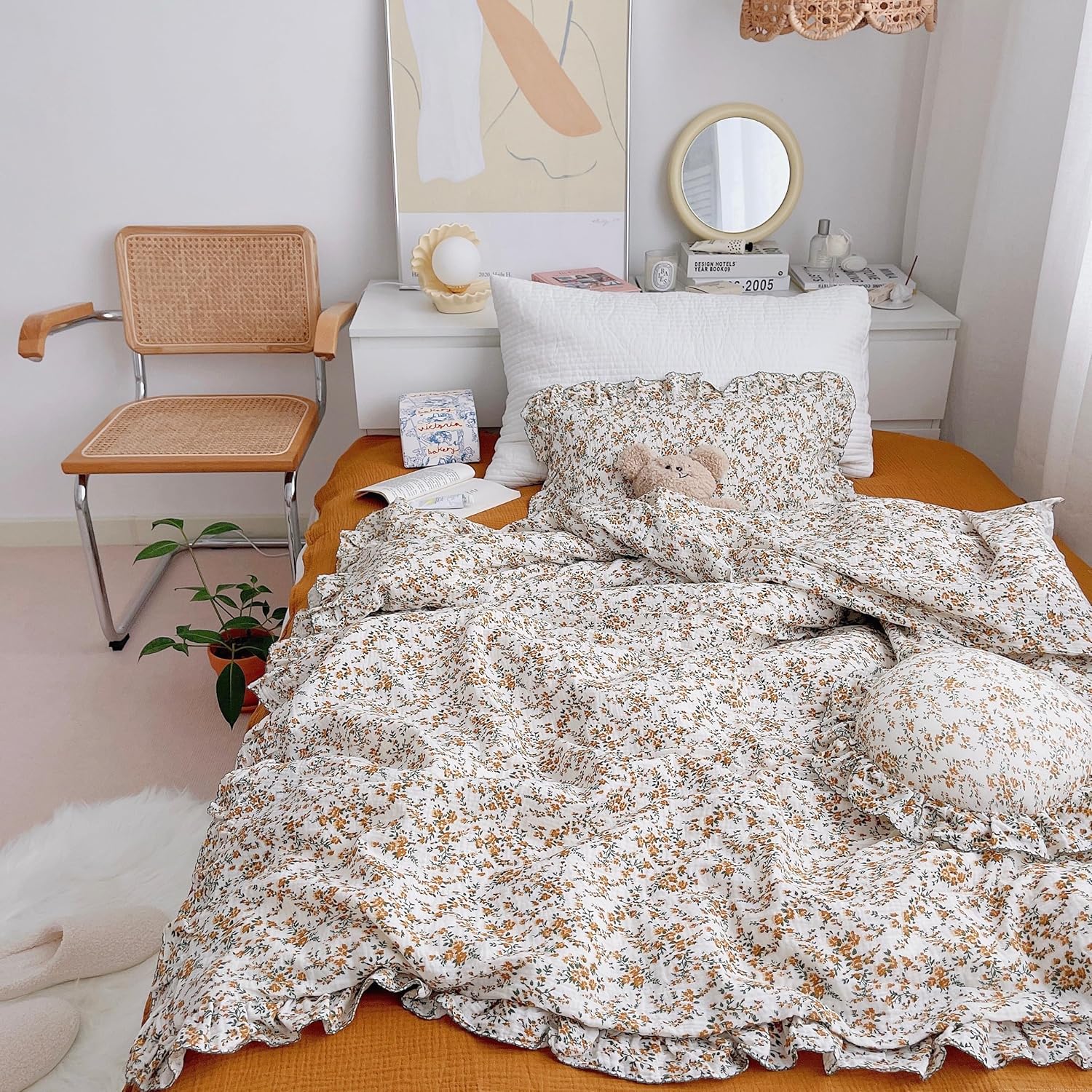 AOJIM Baby Muslin Duvet Cover with Floral Print
